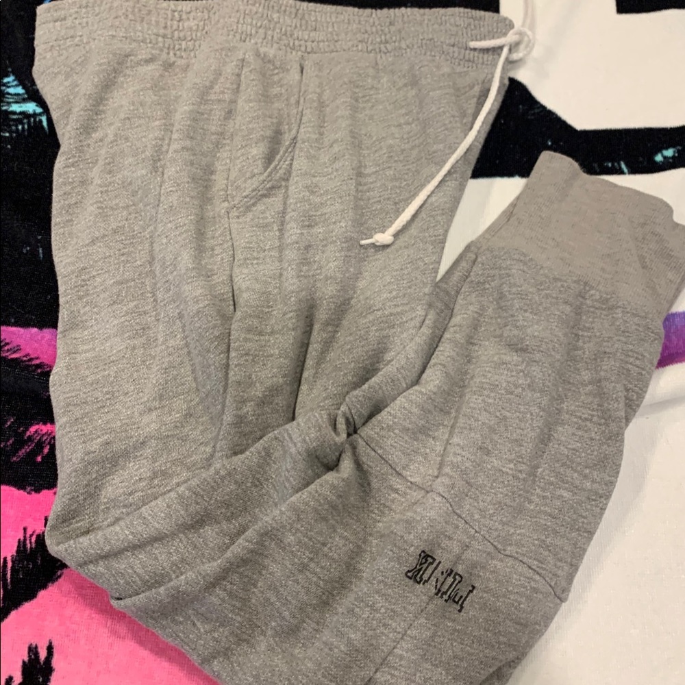 Pink Victoria’s Secret Gray Joggers w/ Tue Waist - Picture 8 of 9